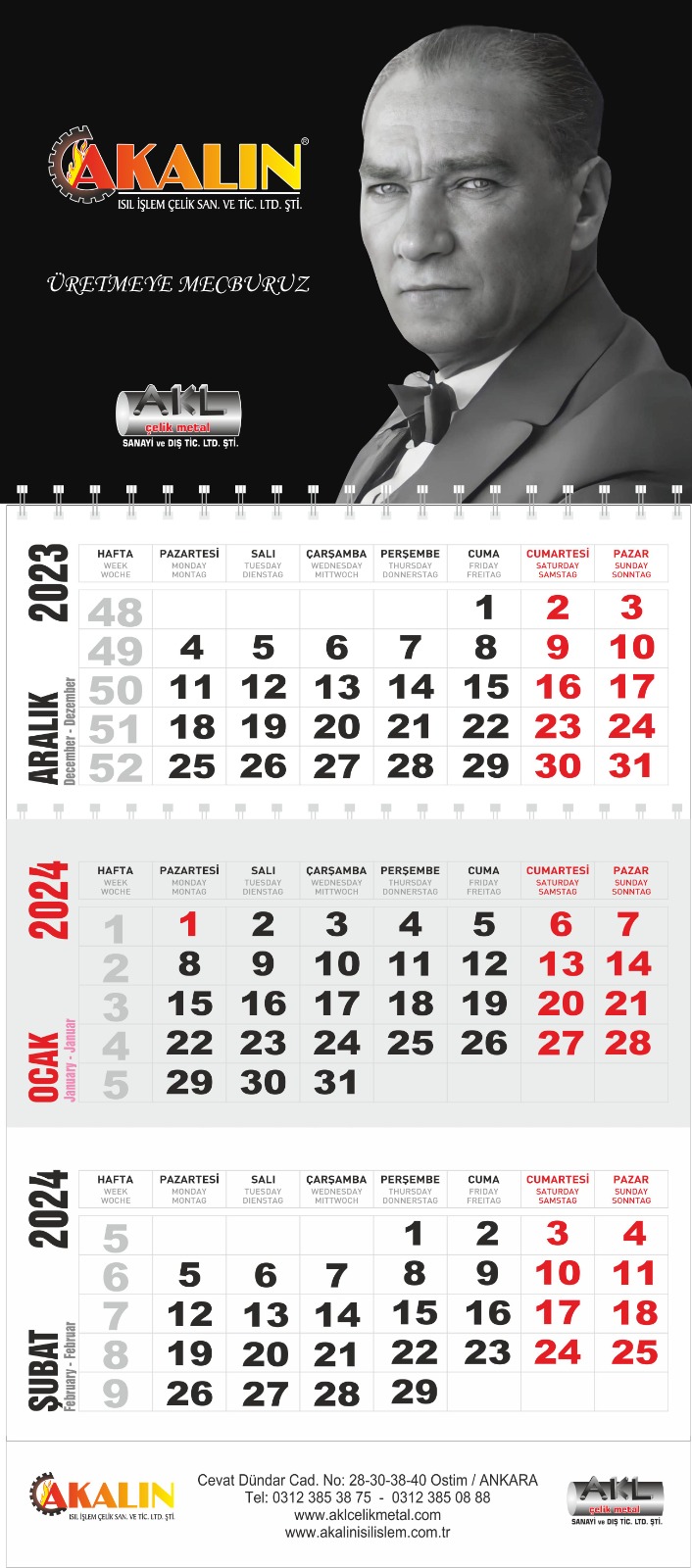 Atatürklü takvim, duvar takvimi